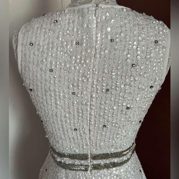 MACDUGGAL Sequined Sleeveless Midi Sheath Dress in WHITE - Picture 9 of 14